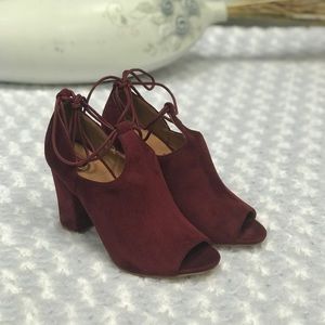 Betani Jillian Open Toe Faux Suede Block Heels